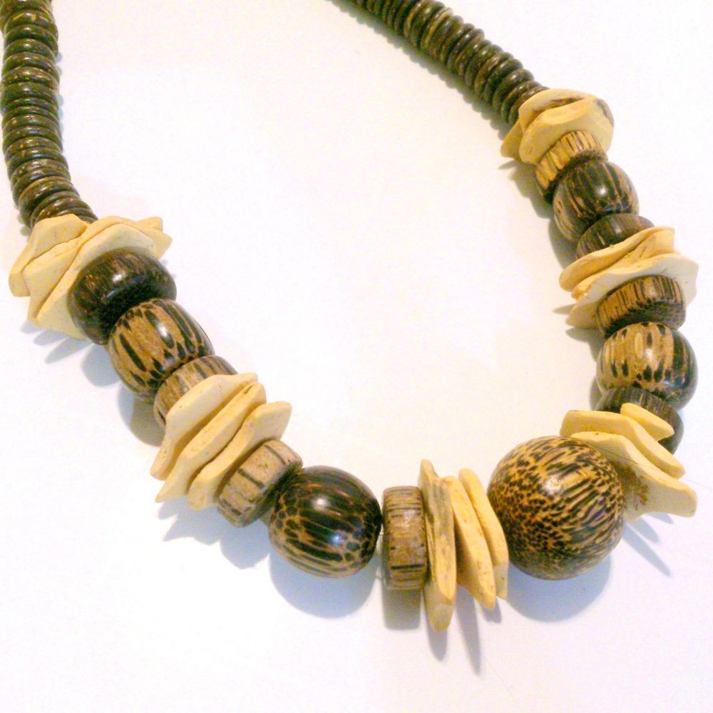 Boho Inspired Multi Colored Chunky Wood Bead Necklace *